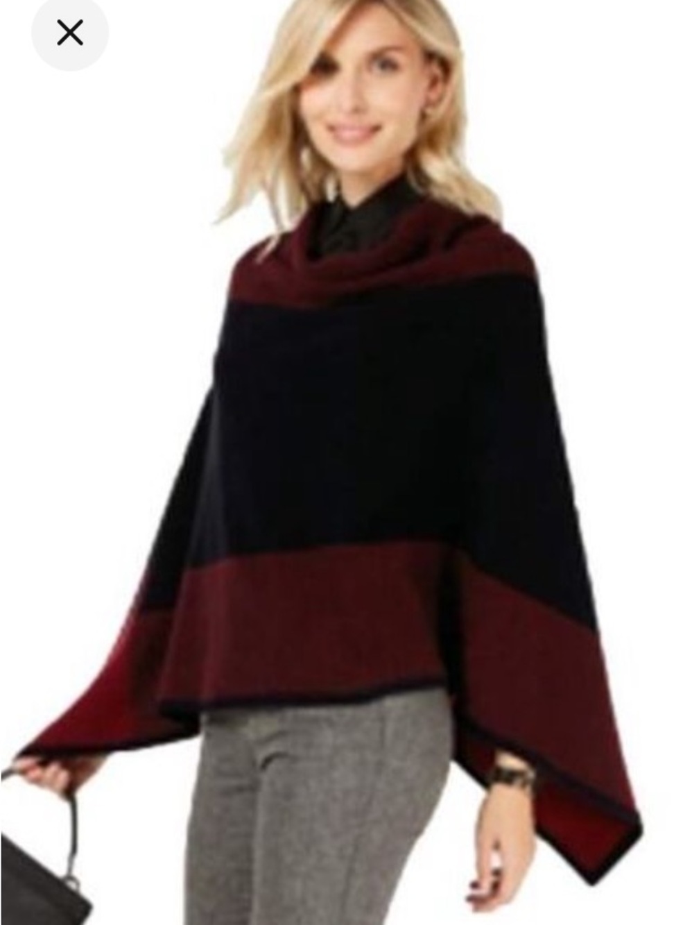 Charter Club luxury Cashmere poncho Sweater color block burgundy black One Size